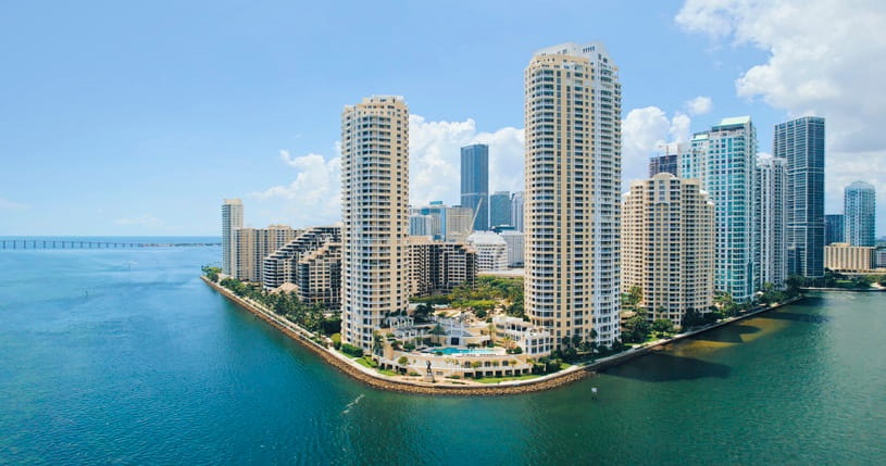 High rises on Brickell Key in Miami, Florida.